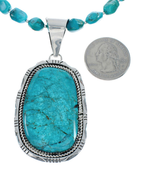 Sterling Silver Turquoise Native American Bead Necklace Pendant Set X10547